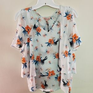 NWT Juicy Couture Ruffle Floral Top with Cut Outs XS